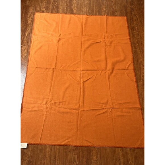Vintage Faribault Mills Blanket 100% Virgin Wool 60"x47" Orange Camp Cabin USA - Picture 4 of 4